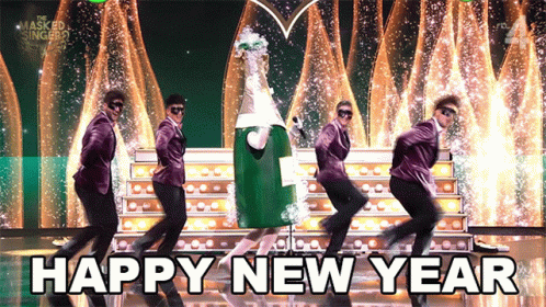 Men Dancing On Stage With Happy New Year GIF