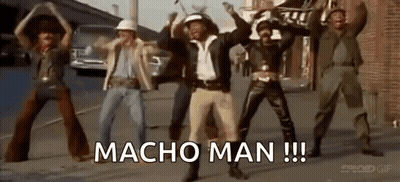 Men Dancing On Street Saying Macho Man GIF