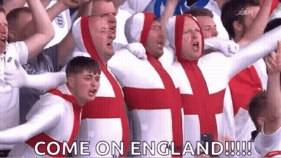 Men Dressed As England Flags In Crowd GIF