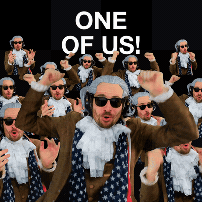 Men Dressed As George Washington Dancing One Of Us GIF