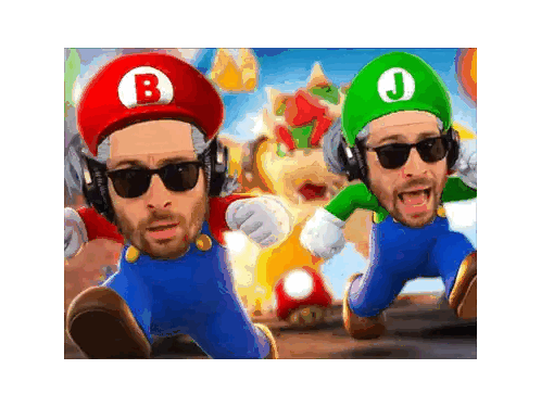 Men Dressed As Mario And Luigi With Sunglasses And Headphones Sticker