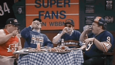 Men Drinking Beer Under Super Fans Sign In WBBM GIF