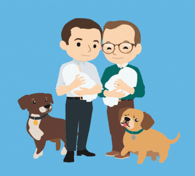 Men Holding Baby And Dog GIF