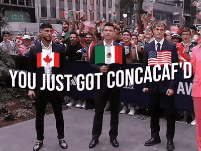 Men Holding Flags Saying You Just Got Concacaf 'D GIF
