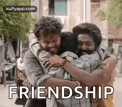 Men Hugging On City Street GIF