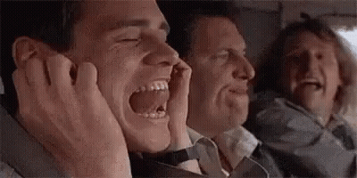 Men In Car Laughing Covering Ears GIF