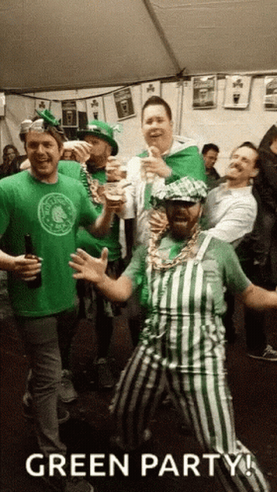 Men In Green And White Having Green Party GIF