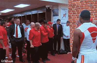 Men In Locker Room With Lsufreek Sign GIF