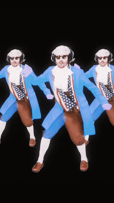 Men In Patriotic Costumes Dancing In A Line GIF