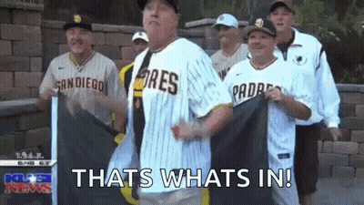 Men In San Diego Padres Jerseys Holding Flags GIF
