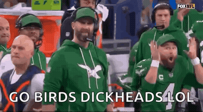 Men In Stadium Watching Football, One In Green Hoodie GIF