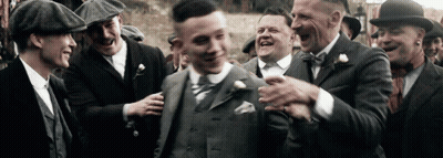 Men In Suits And Hats Laughing GIF