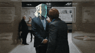 Men In Suits Shaking Hands In Hallway GIF