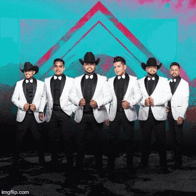 Men In Tuxedos And Cowboy Hats Posing GIF