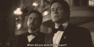 Men In Tuxedos Asking When Did You Write That Last Pa GIF