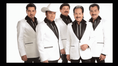 Men In White Suits And Black Ties Posing GIF