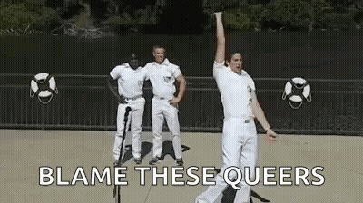 Men In White Uniforms Dancing Blame These Queers GIF