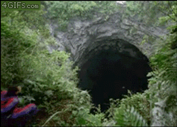 Men Leaping In Deep Goblin Cave GIF