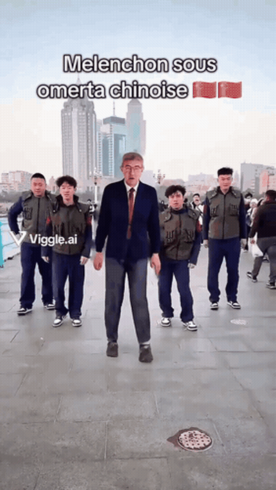 Men On Sidewalk Saying Melonchon Sous Omerta Chinese GIF