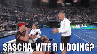 Men On Tennis Court Sascha WTF R U Doing GIF