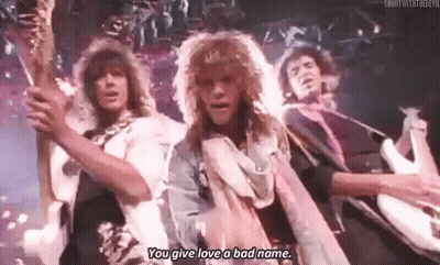 Men Playing Guitars Saying You Give Love A Bad Name GIF