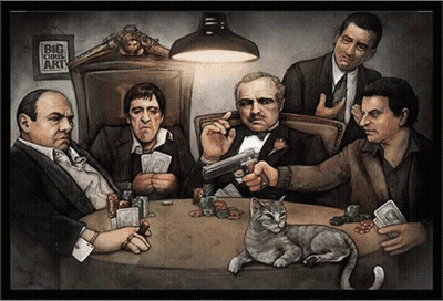 Men Playing Poker With Cat And Big Chris Art Sign GIF