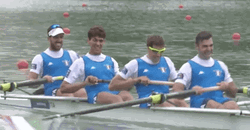 Men Row The Boat With Big Paddles  GIF