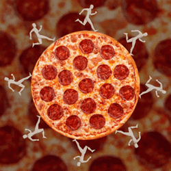 Men Running On Spinning Pizza GIF
