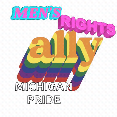Men 'S Rights Ally Michigan Pride Logo With Rainbow Colored Letters GIF