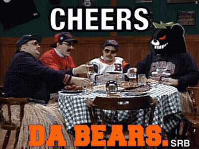 Men Sitting Around Table Cheers Da Bears GIF