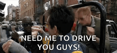 Men Sitting In Car Talking On Street GIF