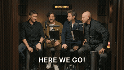 Men Sitting In Front Of Recording Sign GIF