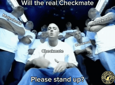 Men Standing Around Man Saying Will The Real Checkmate Please Stand Up GIF