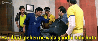 Men Standing Around Suitcase Har Dhoti Pene Ne Wala Gandhi Nahi Mota GIF