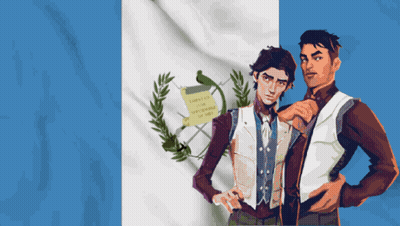 Men Standing Before Libertad Flag GIF