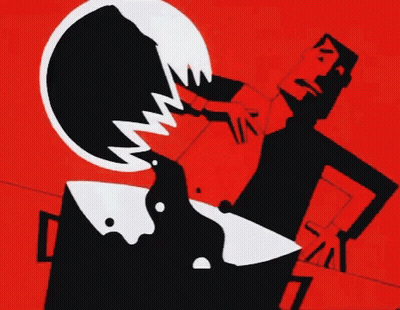 Men Standing In Dark Room With Blood GIF