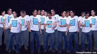 Men Standing In Line Wearing Freegifmaker.me Shirts GIF