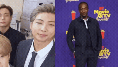 Men Standing On Purple Carpet At Awards GIF
