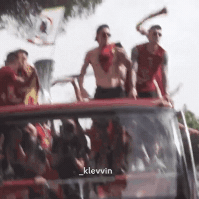 Men Standing On Red Van Klevvin GIF