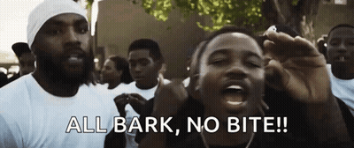 Men Standing Together One Shouting All Bark No Bite GIF