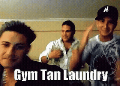Men Standing With Gym Tan Laundry GIF