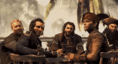 Men Talking At Table In Video Game GIF