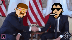 Men With Cartoon Heads Collaboration Handshake GIF