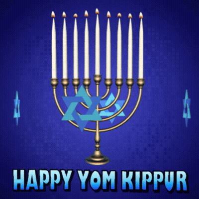 Menorah On Blue Background With Happy Yom Kippur GIF