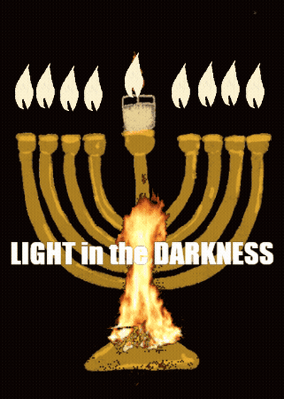 Menorah With Candles Saying Light In The Darkness GIF