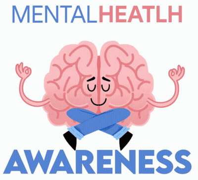 Mental Health Awareness Poster With Cartoon Brain in Blue Circle