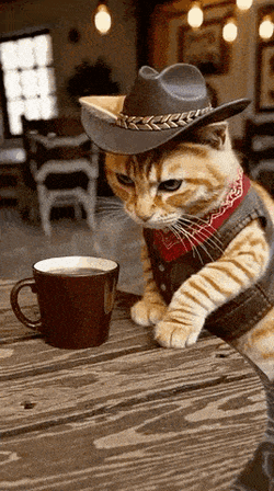 Meowdy Coffee Cat GIF