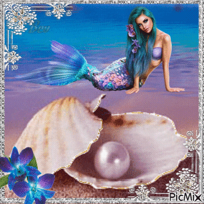 Mermaid Sitting In Shell With Pearl GIF
