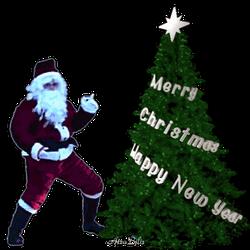 Merry Christmas And Happy New Year Jumping Santa Clause Christmas Tree GIF
