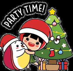 Merry Christmas And Happy New Year Party Time Penguin Little Girl Christmas Tree GIF